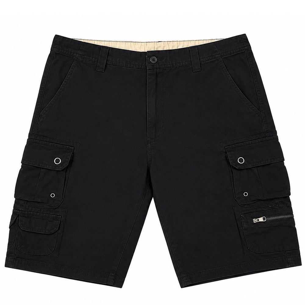 Plugg Mens Black Cargo Shorts Size 32 Cotton Multi Pocket Utility Hiking Casual